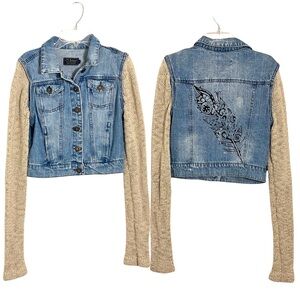 Vintage Y2K Graphic Boho Ci Sono Blue Denim Jacket Size Small Festival